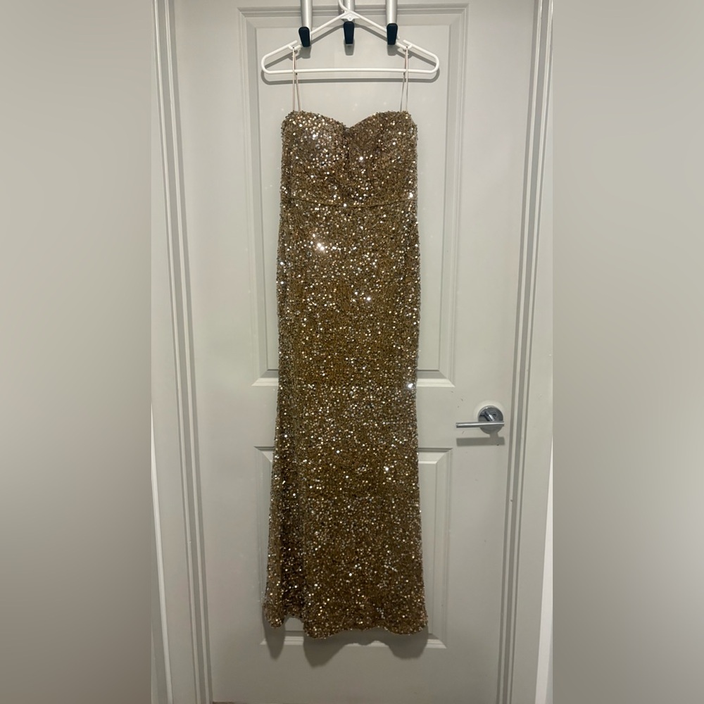 Fashion Nova Gold Strapless Dress